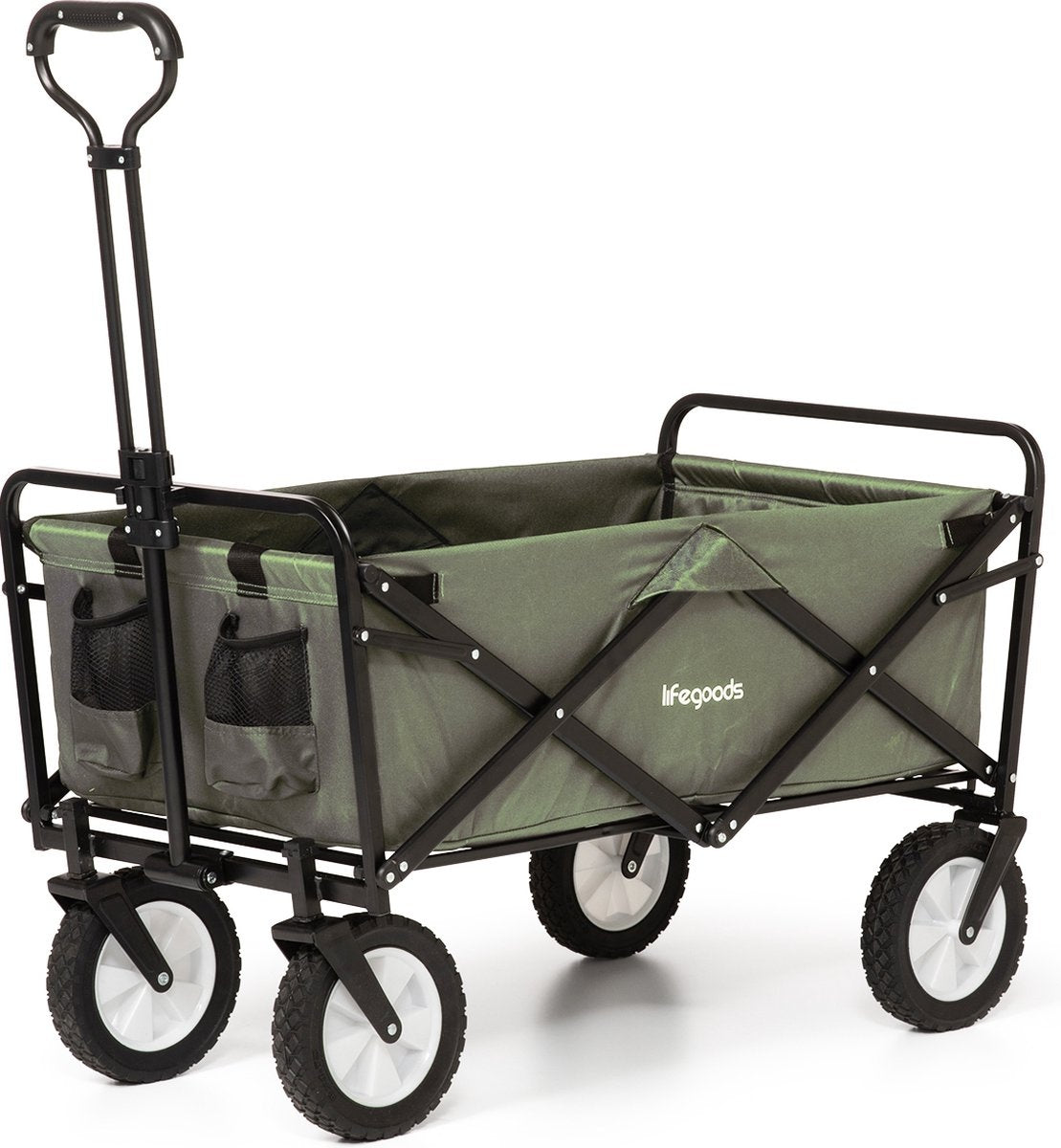 LifeGoods Wagon - faltbar - drehbare Räder - 2 Ständer - 70KG Tragfähigkeit - Grün