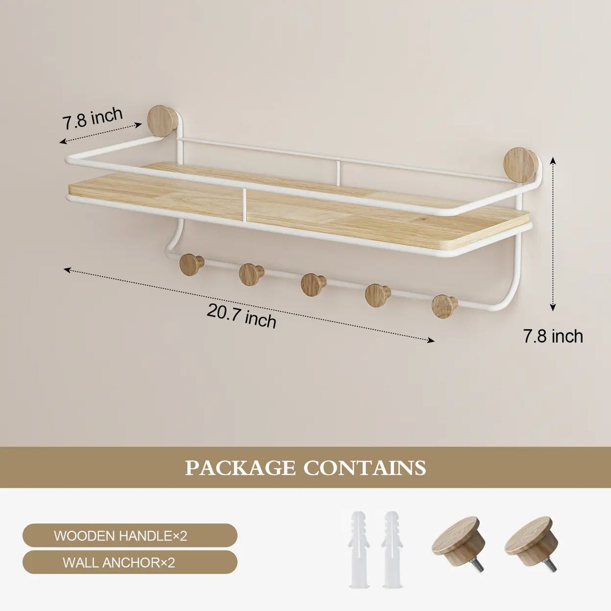 KAPANOU Wandregal mit 5 Haken – Weiß