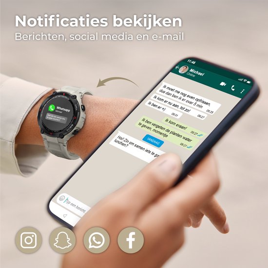 Nuvance - Outdoor Smartwatch - IP67 Wasserdicht - Bluetooth Smartwatch für Frauen und Männer - Smartwatches - Sportuhr mit Schrittzähler, Kalorienzähler, Schlafmesser - Geeignet für alle Smartphones - Grau