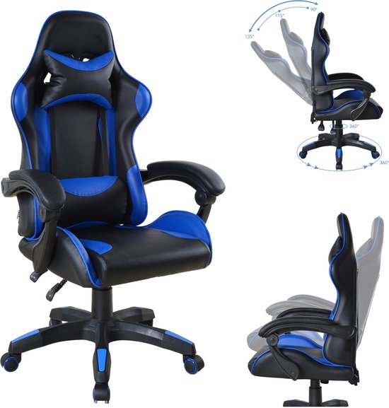 VDD Gaming – Gaming-Stuhl – Gaming-Sessel – Gaming-Sessel – Gaming-Stuhl schwarz – Gaming-Stuhl blau – Bürostuhl – Schreibtischstuhl – Verstellbar – Ergonomisch – Max. 120 kg