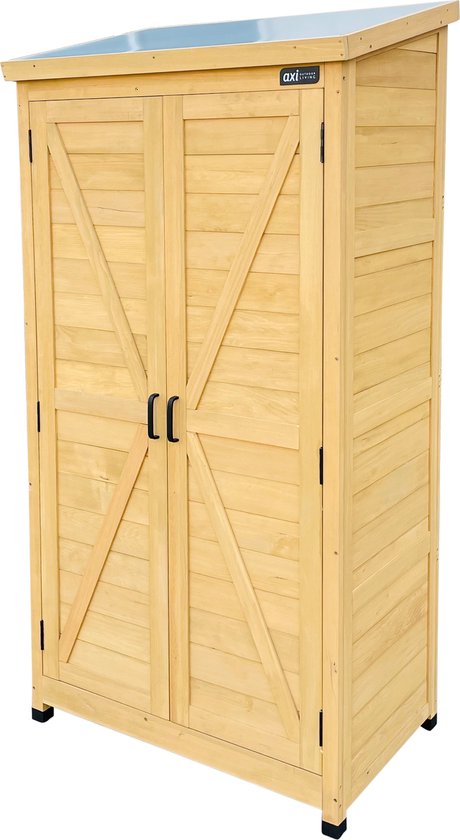 AXI Hugo Aufbewahrungsschrank aus Holz, braun – Gartenschrank mit verzinktem Dach – 3 Einlegeböden und Boden – FSC-zertifiziertes Holz – Magnetverschluss – 85 x 52 x 174 cm