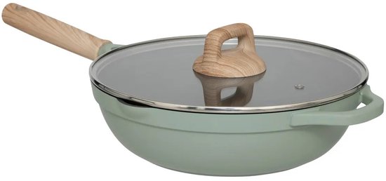 5Five Bratpfanne mit Glasdeckel – Für alle Herdarten geeignet – grün/beige – D28 x H13 cm – Sauteuse