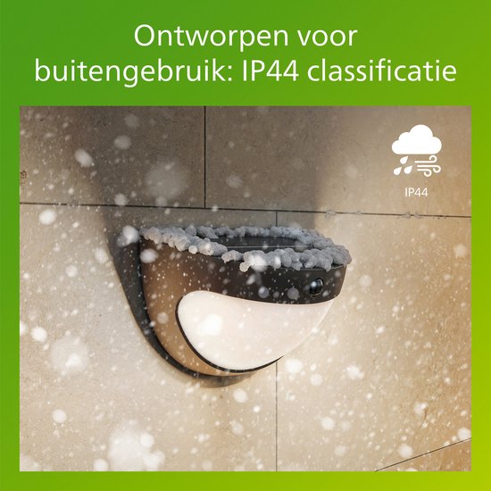Philips Swyn Solar-Wandleuchte – Solarbetrieb – Warmweißes Licht: 2700 K – Schwarz – Zwei Leuchtstufen – Dämmerungssensor – Bewegungssensor – IP44: wetterfest – Solar-Außenbeleuchtung