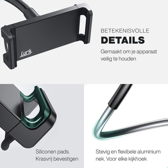 LURKÂ® Tablet-Halterung flexibel und verstellbar - Telefonhalterung Ergonomisch - 70cm lang - 4 bis 11 Zoll - Universal - Schwarz