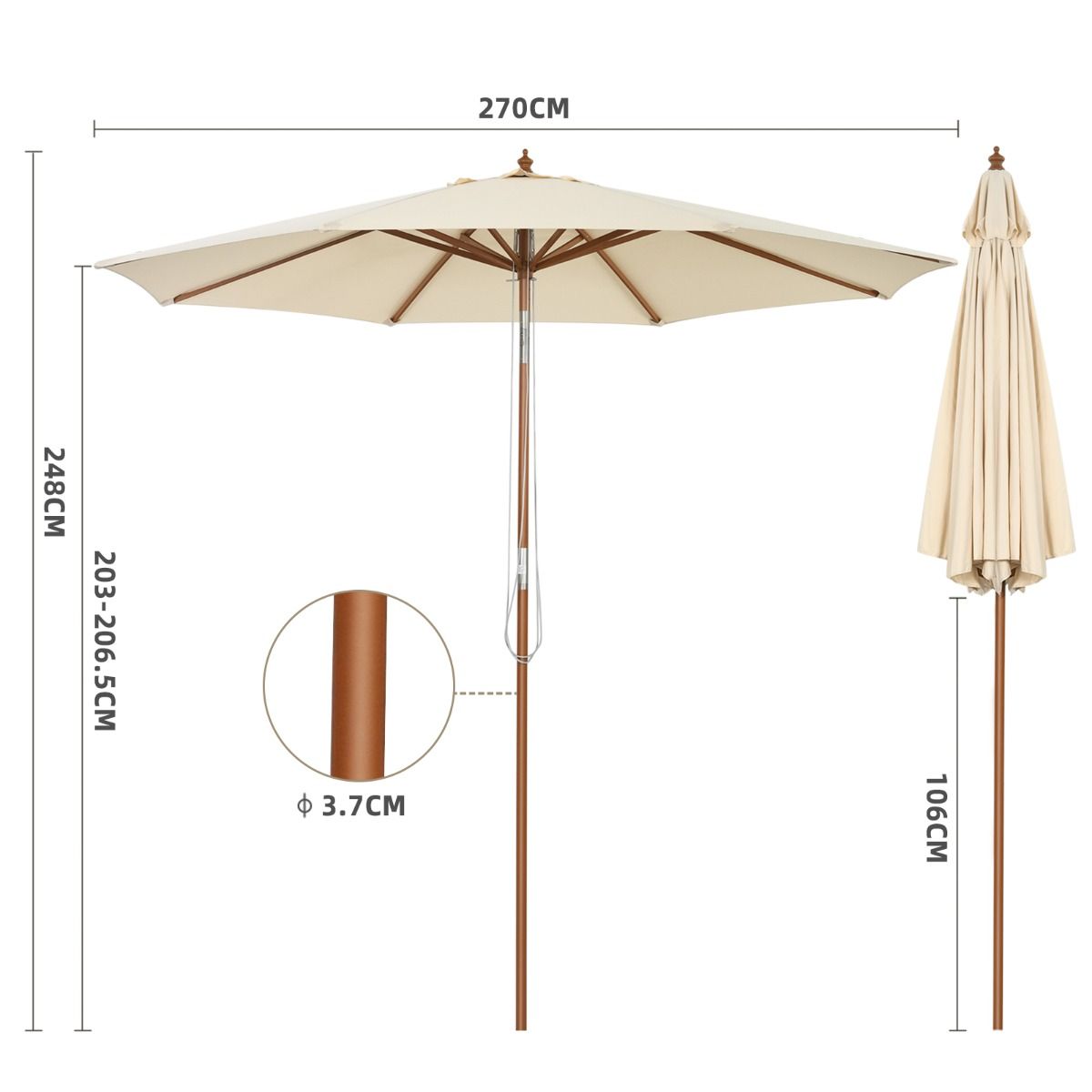 Coast Sonnenschirm mit 8 Stützen, neigbar - Beige - 300 cm