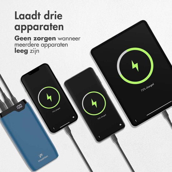 imoshion Powerbank 20000 mAh - Schnellladegerät 22,5W - LED-Anzeige - USB C & USB A - Geeignet u.a. für iPhone und Samsung - Universal - Dunkelblau