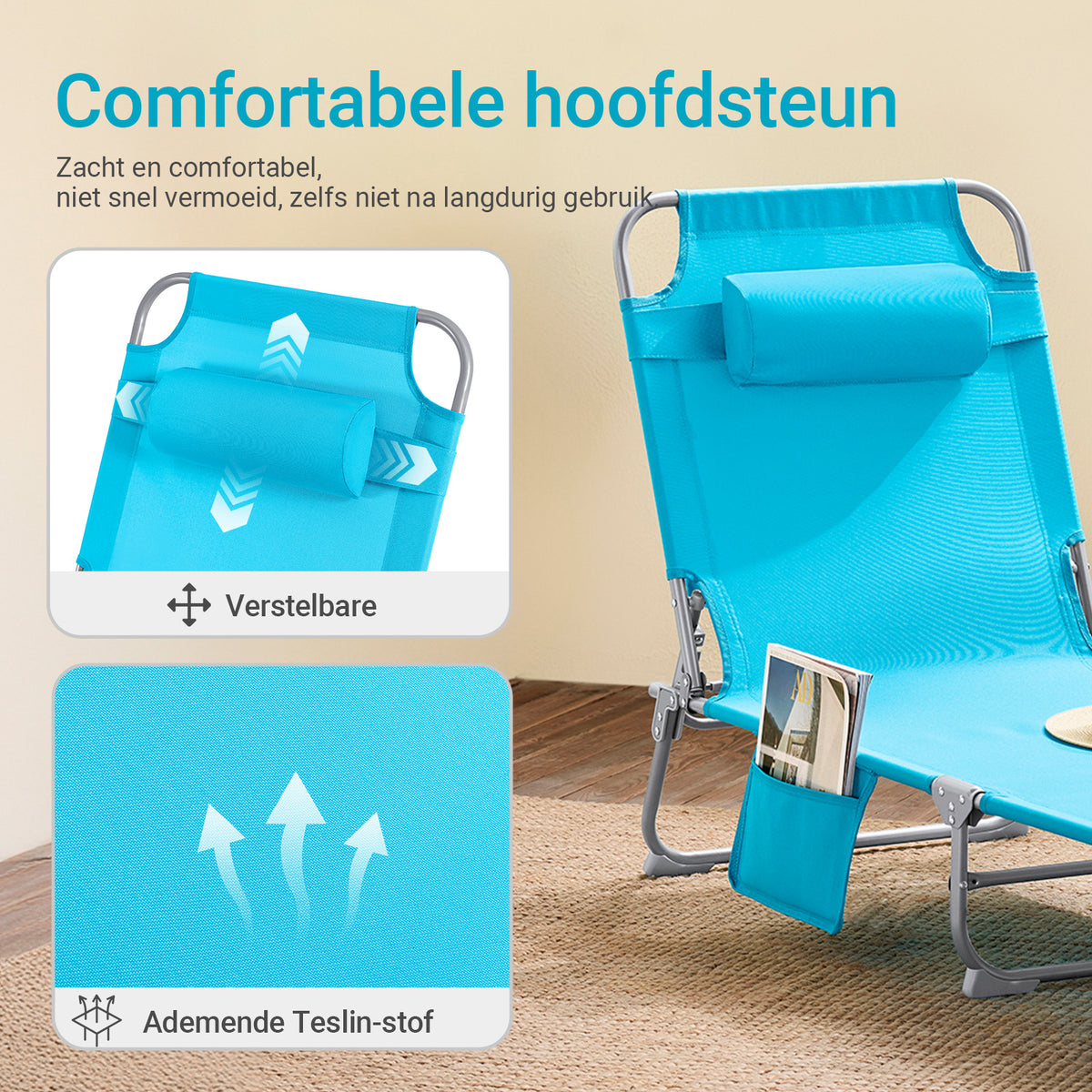 SoBuy Liege Blau - Faltbare verstellbare Gartenliege mit Kopfstütze und Aufbewahrungstasche - 57 x 72 x 14 cm Zusammengeklappt