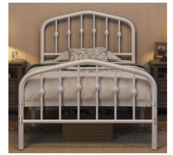 Yaheetech Einzelbett aus Metall im Vintage-Stil – Weiß – 90 x 190 cm