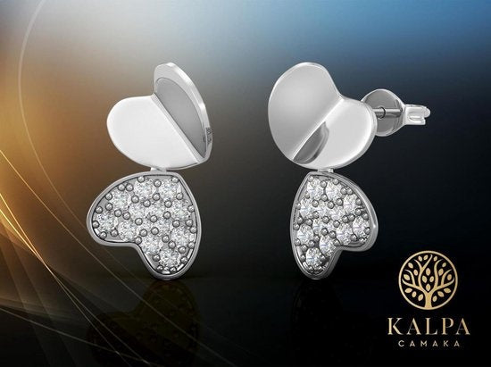 Yolora Damen Ohrringe Herz - Kalpa Camaka Kristalle - Silber - 18K Weißgold vergoldet - Damen Ohrstecker Silber - Schöne Geschenkverpackung - Exklusive Geschenkbox - Geschenk zum Muttertag