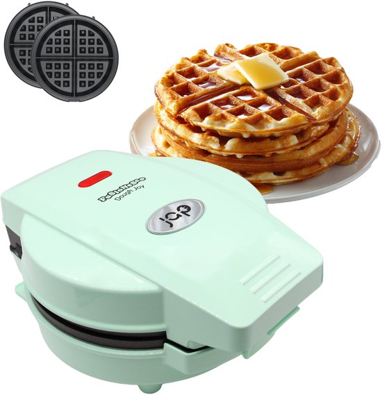 JAP Appliances Dough Joy Waffeleisen - Waffeleisen für 1 runde Waffel - Antihaftbeschichtung - Kontrollleuchte - Waffeln 16x16 cm - Grün
