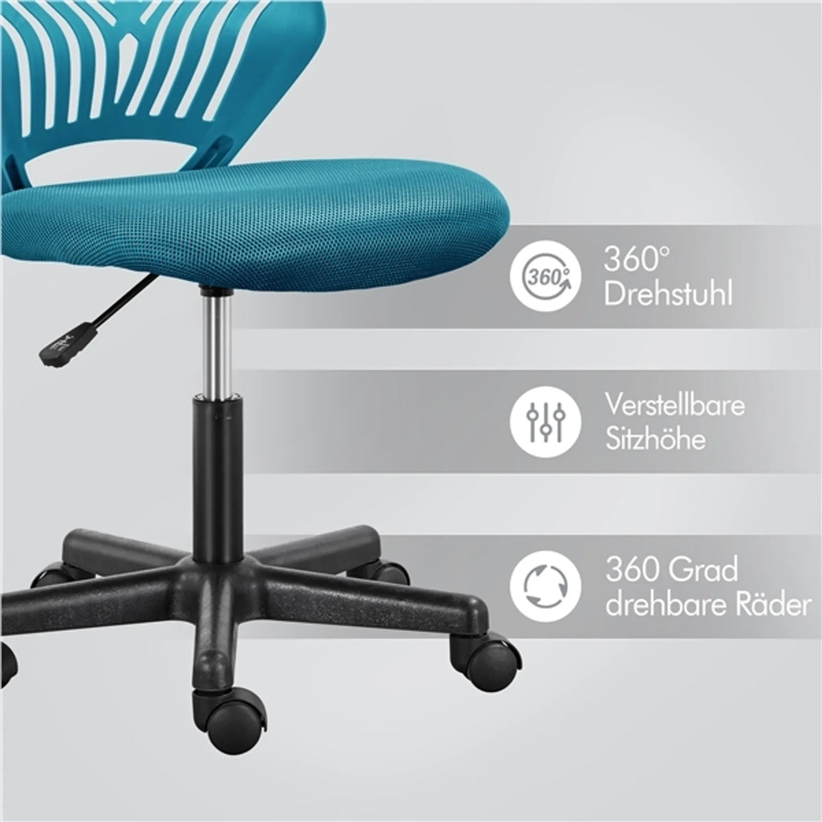 Yaheetech Armless Office Chair - Features höhenverstellbaren Gaslift und 360 ° drehbare Räder und weiche Schaumstoffpolsterung - für Büro und Studie - Schwarz Polyester und Nylon - 50 x 55 x 79-92 cm