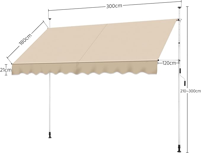 Yaheetech Clamp Sunshade Beige - Kein Bohren - Höhenverstellbar 210-300 cm - 300 x 120 cm
