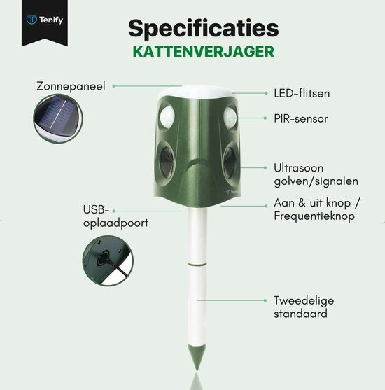 Tenify Ultraschall-Katzenabwehr - Große Reichweite - 360 Grad - Solarbetrieben - USB Wiederaufladbar - Katzenschreck - Abwehr - Schädling - Vogel - Tiere - Mäuse - Rattenabwehr