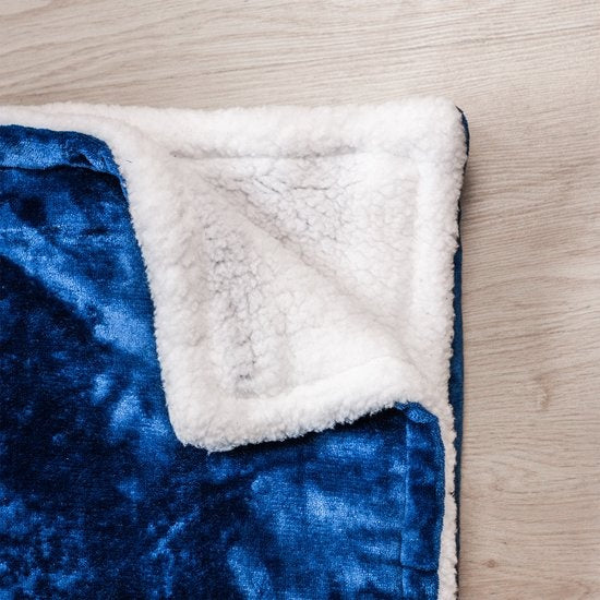 Elektrische Fleece-Heizdecke - 1/2 Person kariert/Sherpa - 180x130 cm Kuscheldecke - Waschmaschinenfest - Couverture chauffante - 6 Heizstufen - Blau