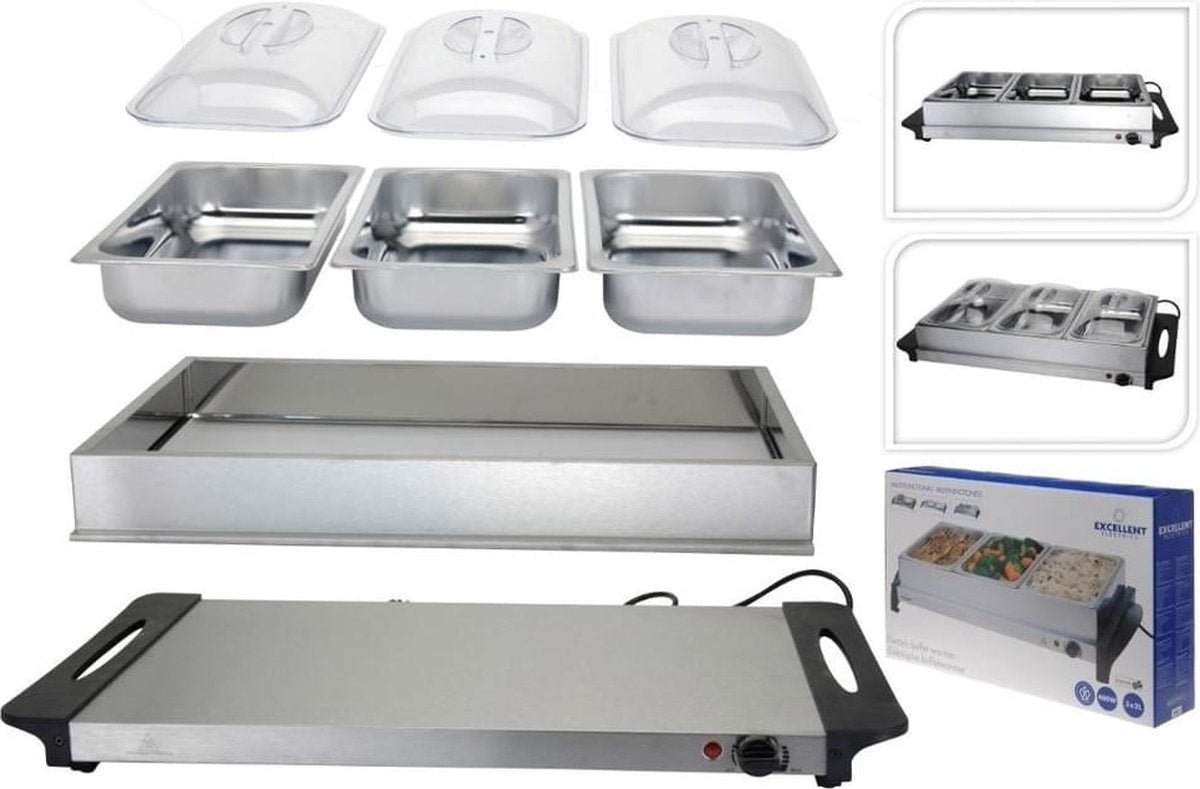 Excellent Electrics Buffetwärmer - Heizplatte - 300W - 53 x 35 x 10cm - Edelstahl