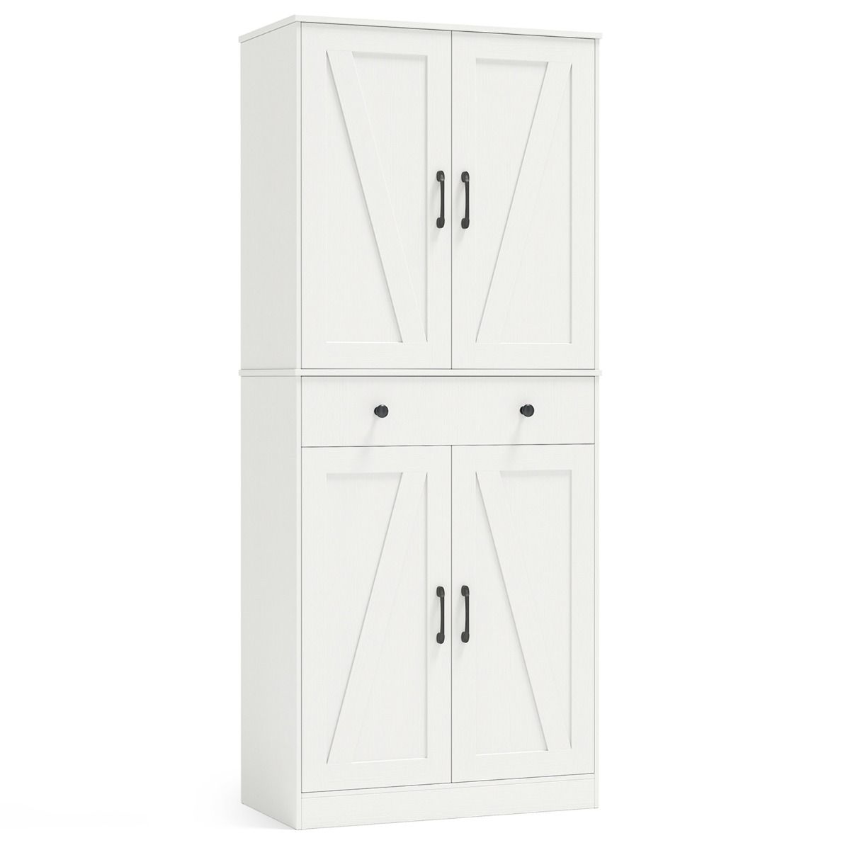 Coast Küchenschrank 77x39x183 cm Weiß - Moderner Schrank im Landhausstil mit 4 Flügeltüren, 3 verstellbaren Einlegeböden, Schublade und Kippsicherung