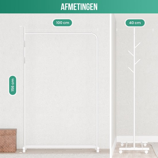 Avalo Kleiderständer auf Rädern Weiß - Metall - 100x40x156 - Aufbewahrung für Schuhe