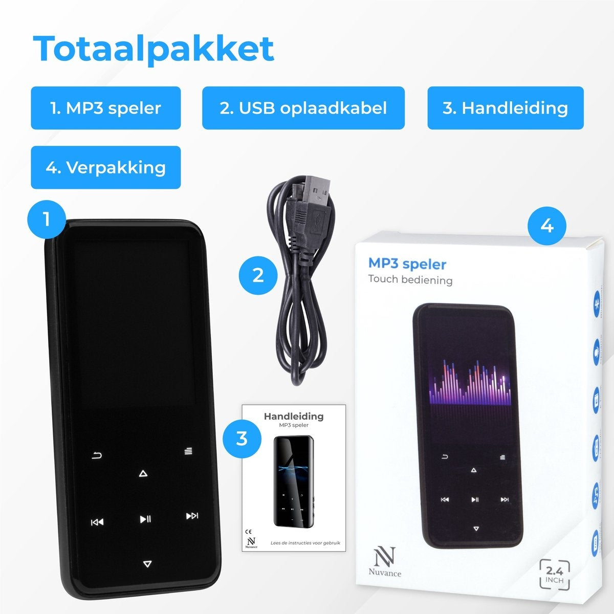 Nuvance - MP3 Player Bluetooth - 16GB interner Speicher - Unterstützung von bis zu 128GB - Voice Recorder Digital - mit FM Radio - Schwarz
