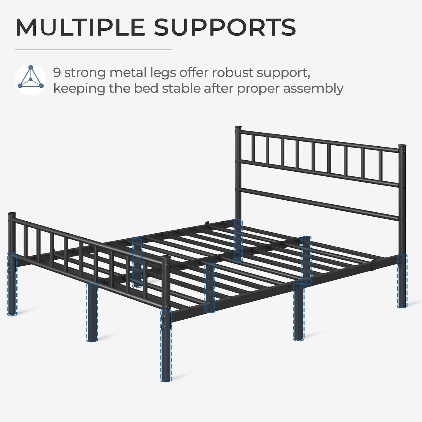Yaheetech Bettgestell 4ft6 – 500 kg – mit Kopfteil – 32 cm Stauraum unter dem Bett – Schwarz