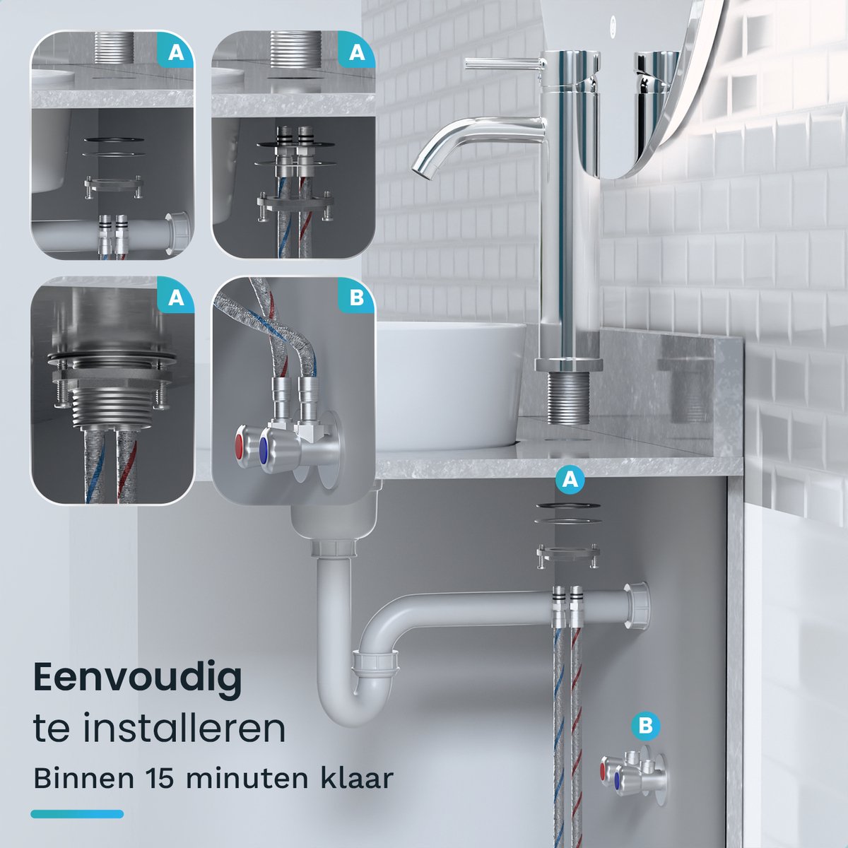 Mirlux Waschtischarmatur Chrom 29,5 x 17,2 x 5 cm - Badarmatur Kalt- und Warmwasser - Waschtischarmatur/WC-Armatur