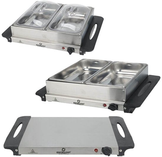 Buffetwärmer - Elektrisch - Mit 2 Edelstahltabletts