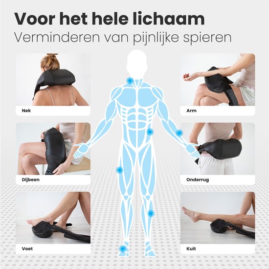 Auronic Shiatsu-Massagekissen - Elektrisch - Kabellos - Nacken und Schulter - Infrarot - inklusive Tragetasche - Schwarz
