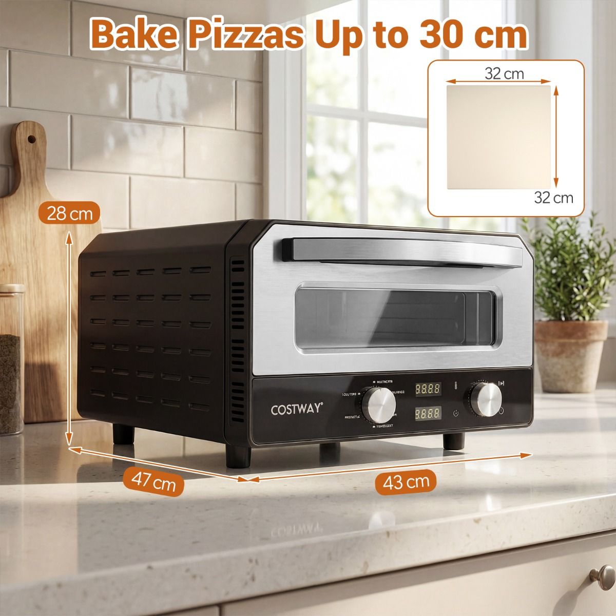 Coast Elektrischer Pizzaofen – Tischmodell mit 6 Voreinstellungen – Für Pizzen bis zu 30 cm – Schwarz
