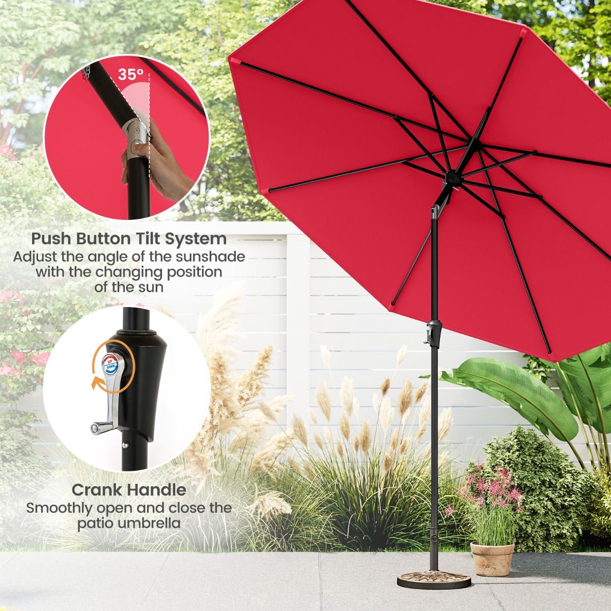 Coast Terrassen-Sonnenschirm 270 cm Weinrot - Kippbarer großer Sonnenschirm mit Kurbel, UV-Schutz und belüfteter Sonnenschirmhaube