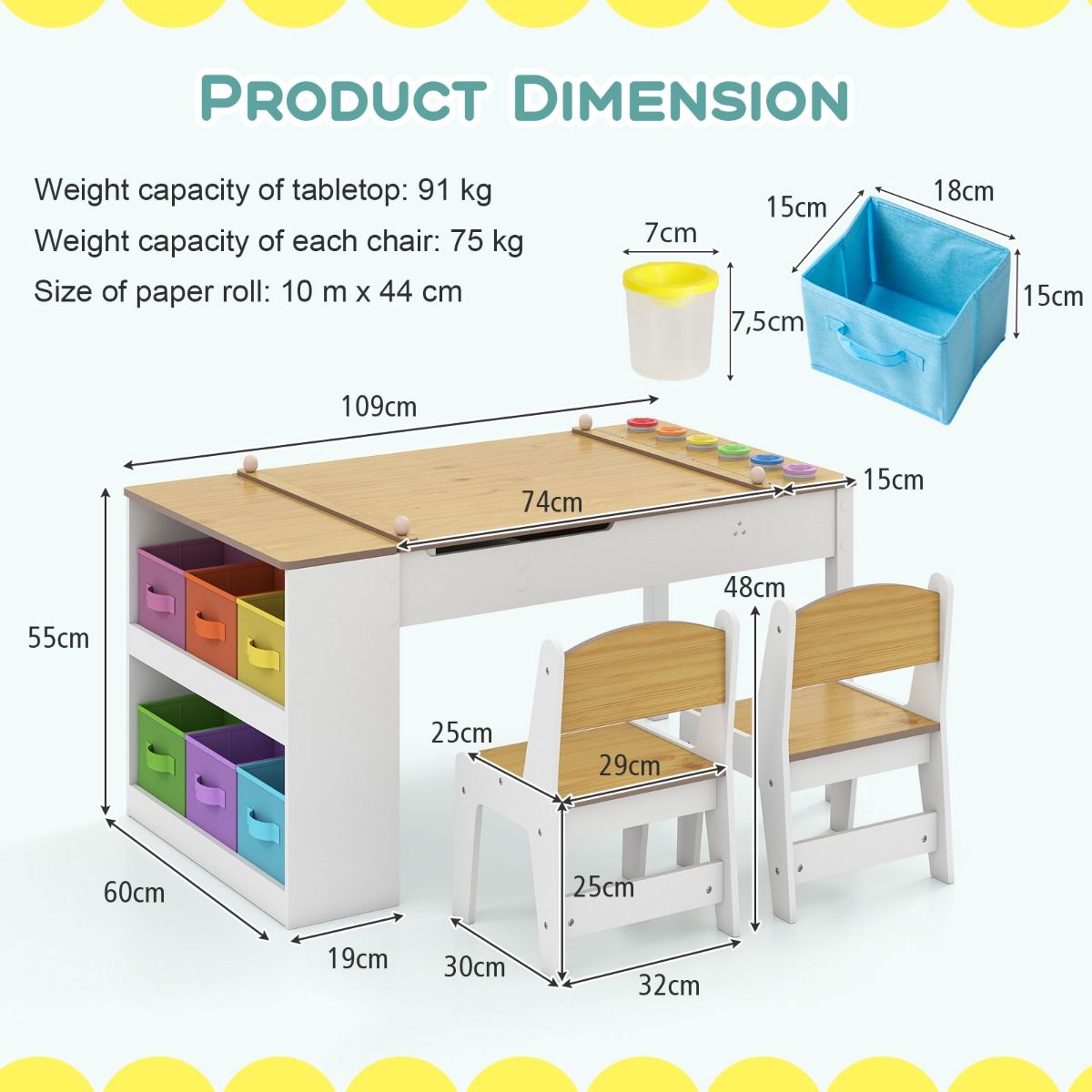 Coast Kinder-Mal- und Zeichenpult-Set – 2-in-1-Multifunktionsdesign – mit 2 Stühlen – weiß und naturfarben