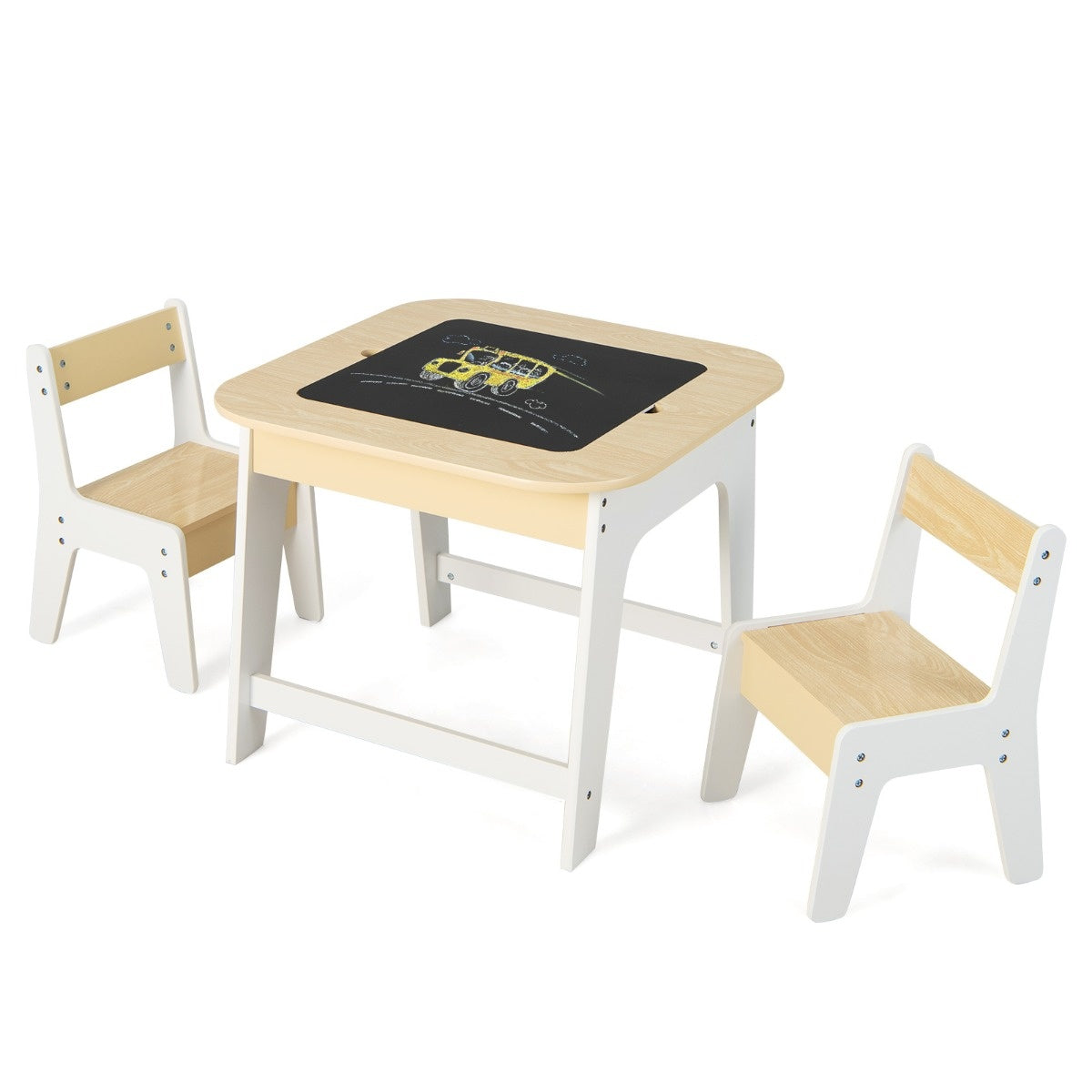 Coast Kindertisch mit 2 Stühlen 3 TLG Kinderstuhlgruppe Holz mit doppelseitiger Tischplatte