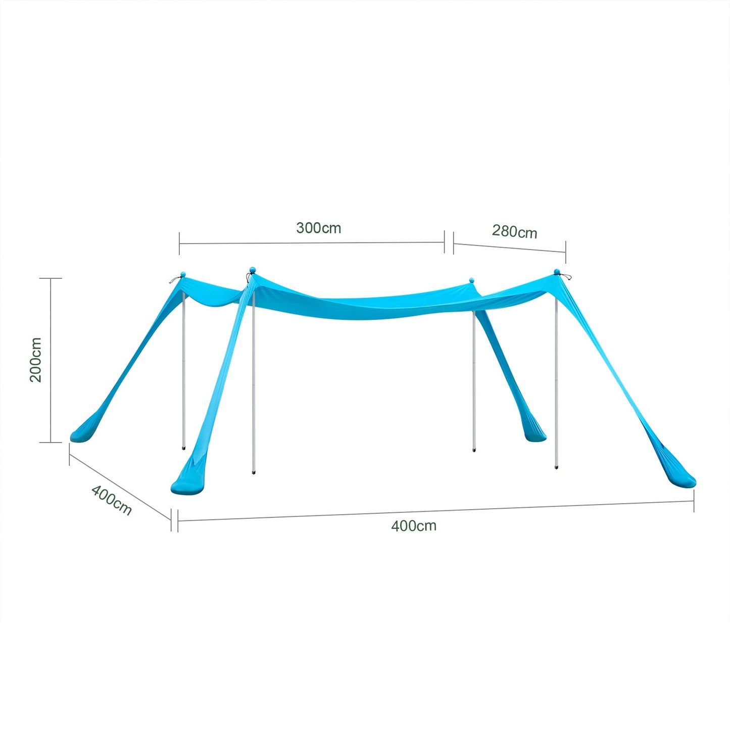 SoBuy Strandzelt 400x400x200 cm Türkis - Lycra Polyester Anti-UV UPF 30 - Tragbare Strandüberdachung mit Tragetasche