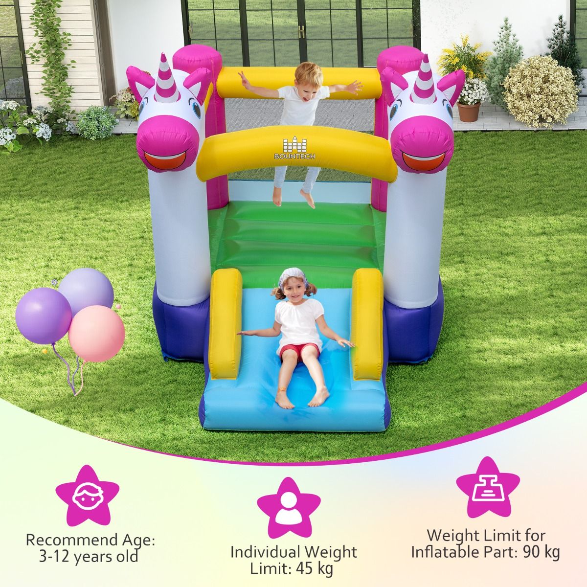 Coast Aufblasbare Spielburg – 2-in-1-Trampolin mit Rutsche – Für Kinder – Mehrfarbig