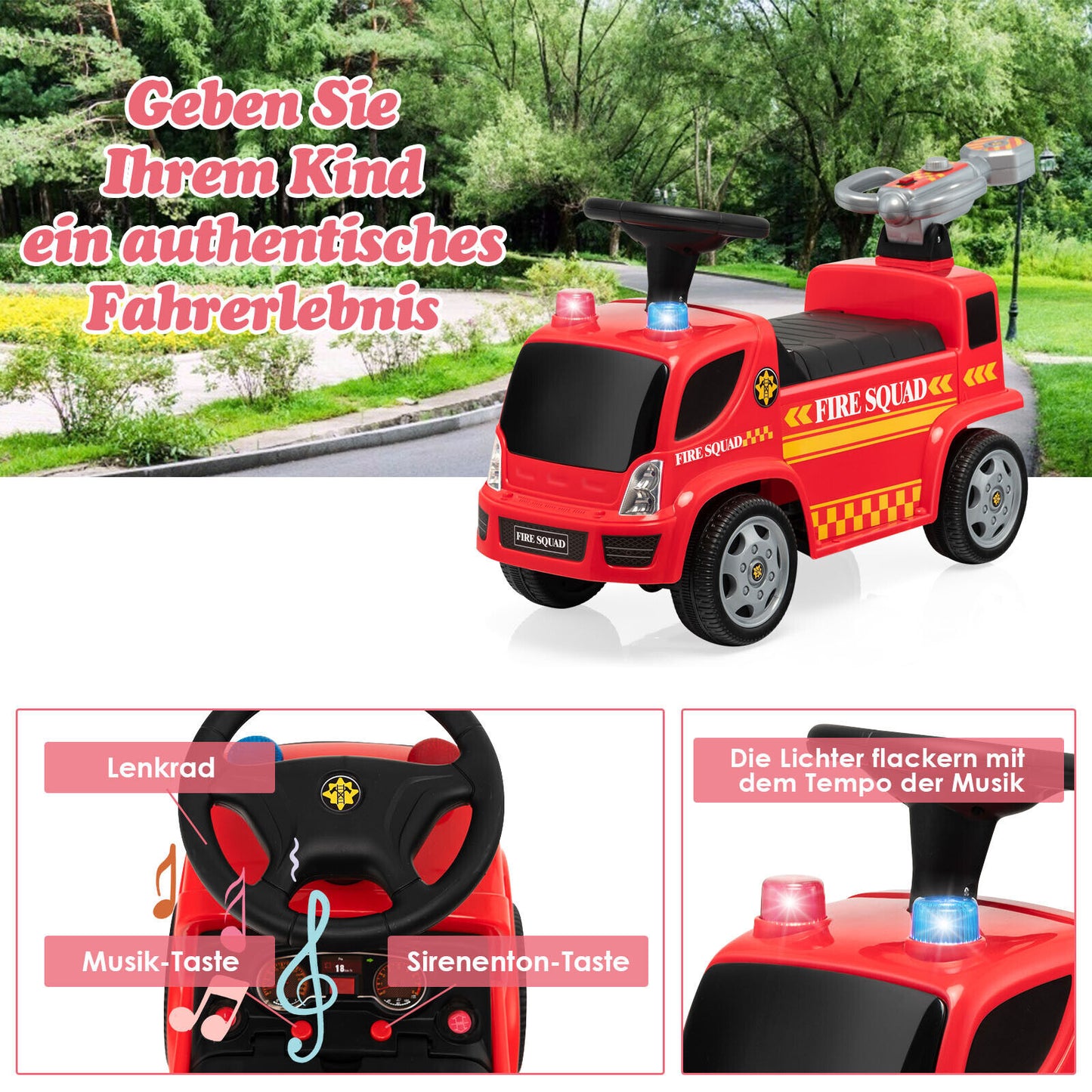 Coast Kinderfeuerwehrauto mit Seifenblasenpistole für Kinder 18-36 Monate rot
