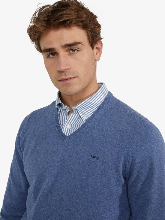 McGregor Pullover aus Merinowolle mit V-Ausschnitt, Vintage-Blau – Größe 3XL – Herren – Pullover