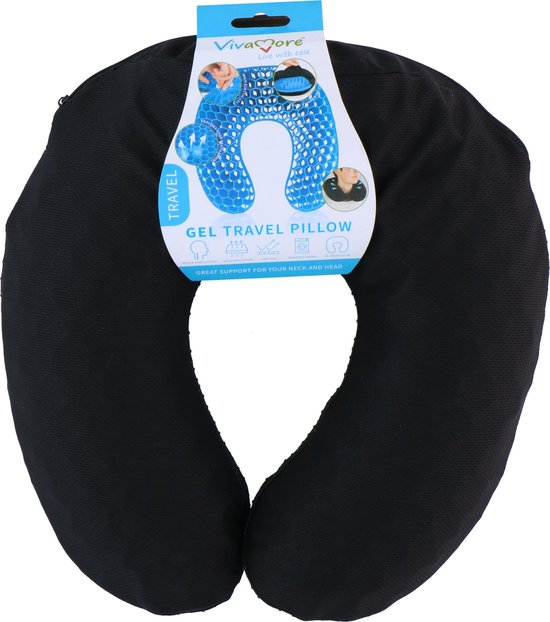 Vivamore Travel Pillow - Nackenkissen Flugzeug - Reisekissen mit kühlendem Gel - Schwarz