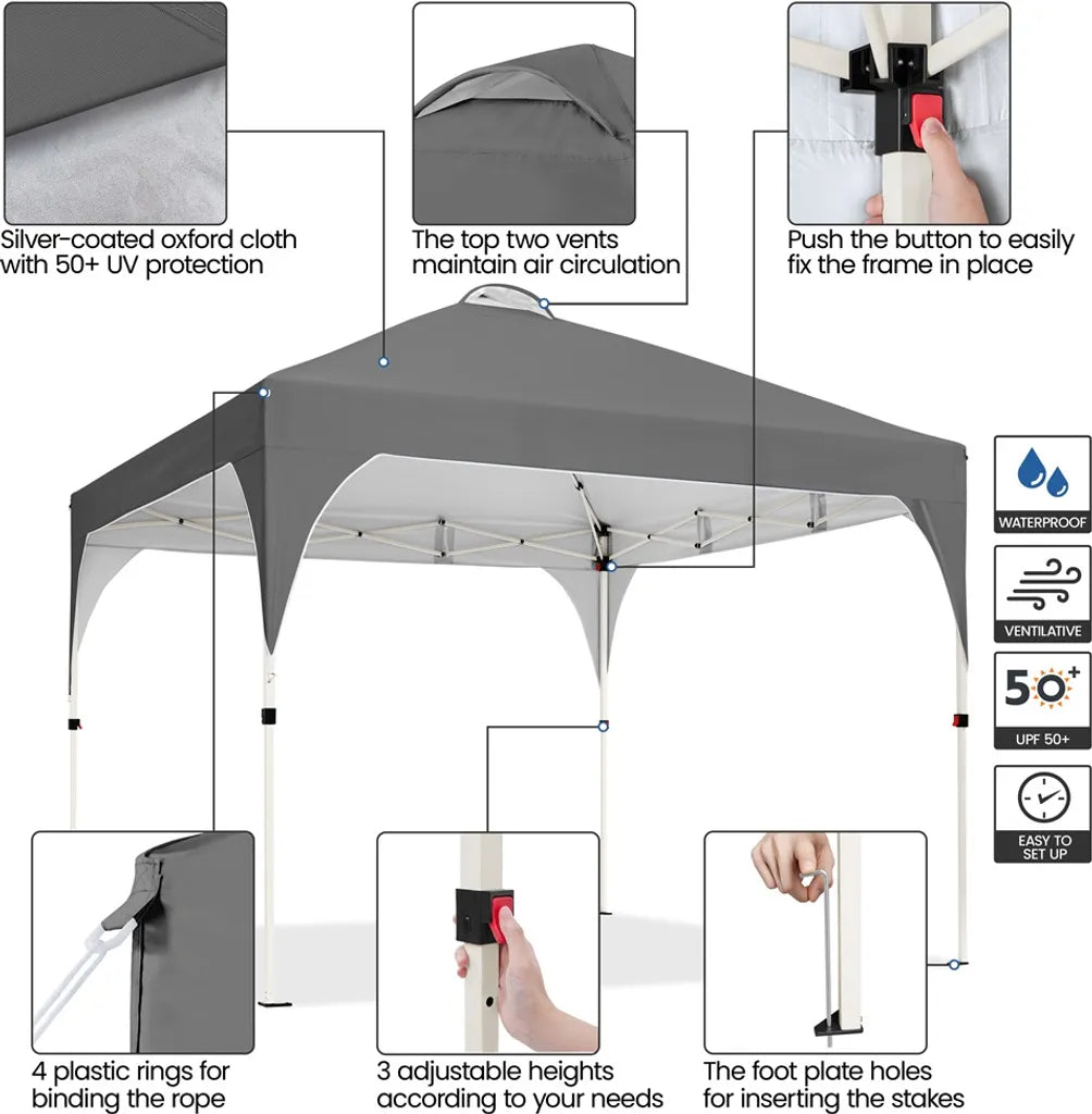 Yaheetech Pop-up-Partyzelt – 3 x 3 m – höhenverstellbar – Transporttasche mit Rollen – Dunkelgrau