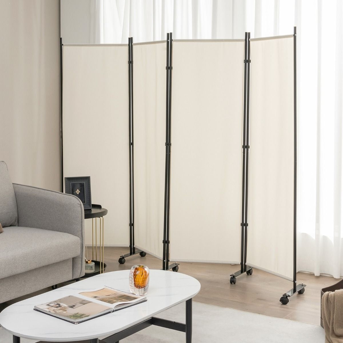 Coast Trennwand - 4-teilig - auf Rädern - faltbar - 225 x 173 cm - weiß