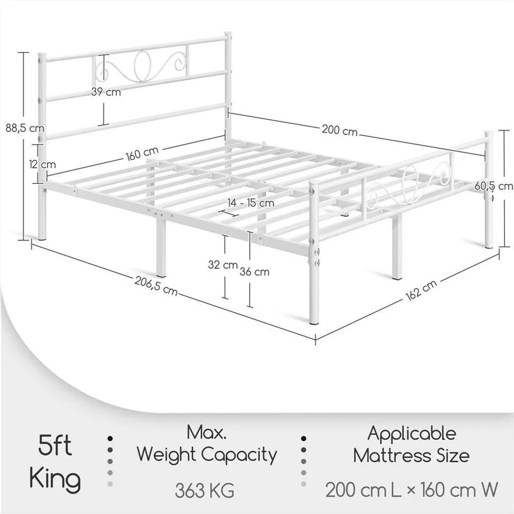 Yaheetech Metallbettgestell 160 x 200 cm – Weiß – Doppelbett mit Lattenrost