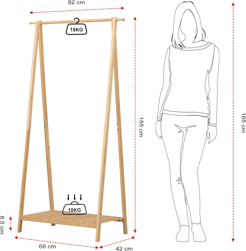 eSituro Kleiderständer 82 x 42 x 154,5 cm – Bambus – Schuhablage – Naturfarben