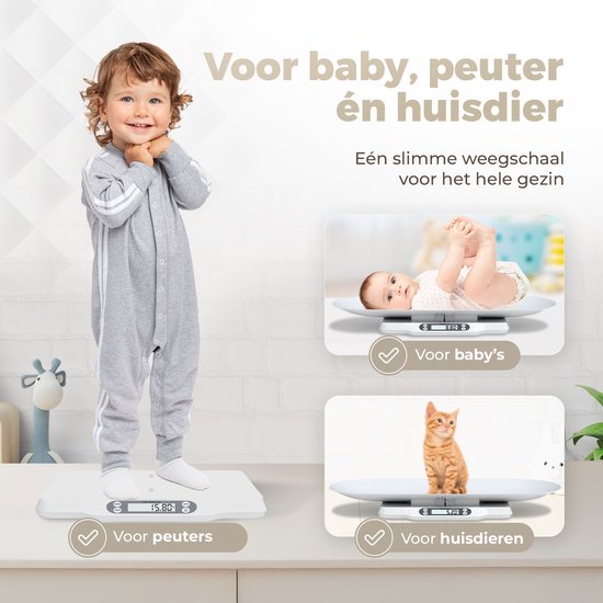 Gatson Babywaage - Mit App - Bis zu 30kg - Inklusive Maßband - Tierwaage - Babywaage - Babyshower