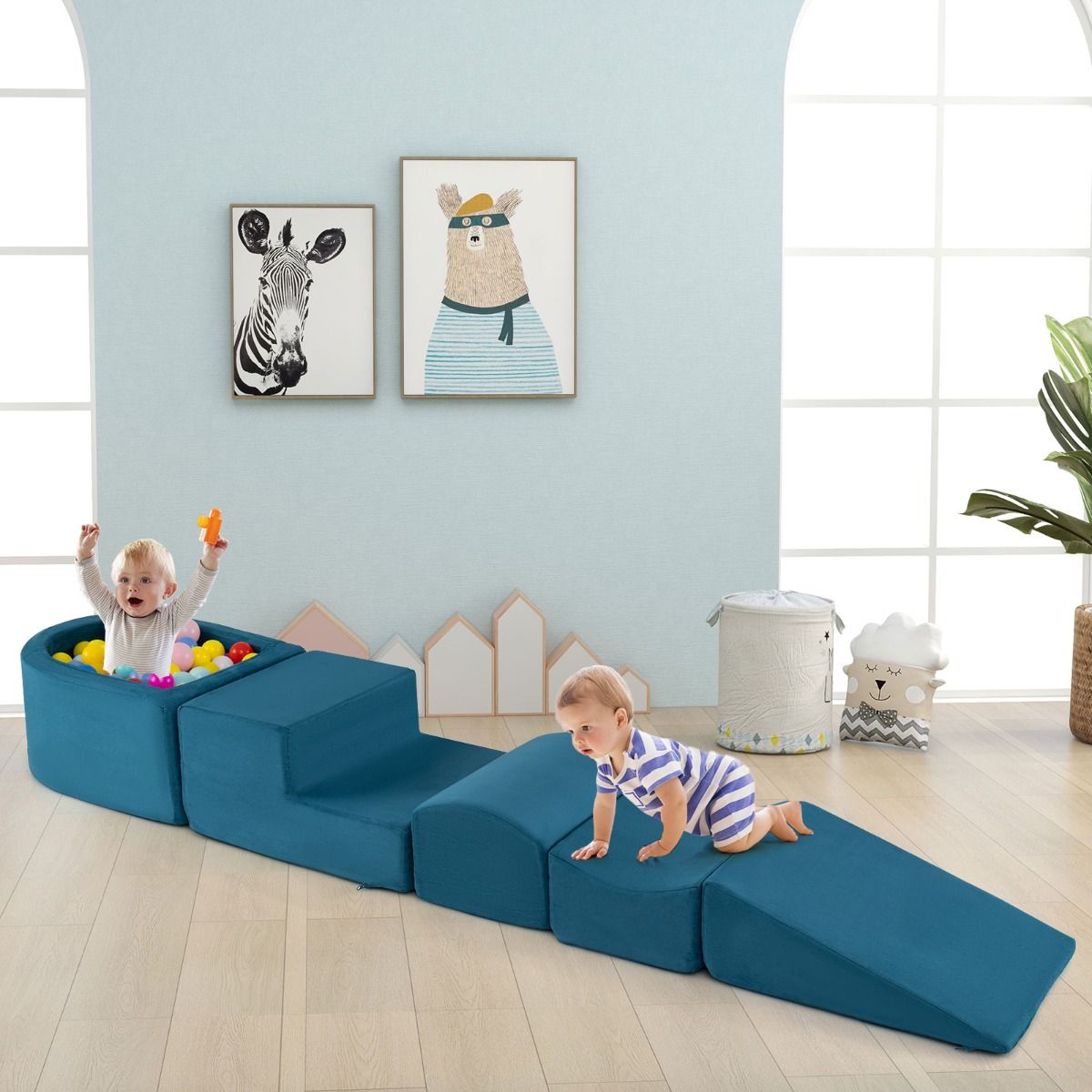 Coast Kletter- und Krabbel-Set – 5-teiliges Set aus weichen Spielblöcken mit Bällebad – blau