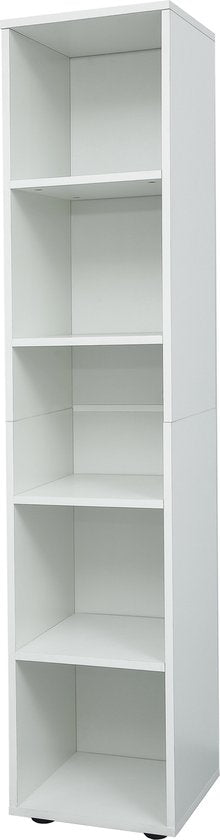 Weißer Badezimmerschrank - 5 offene Fächer - Säulenschrank für Bad/Badezimmer/Flur - 150x32x30cm - Weiß