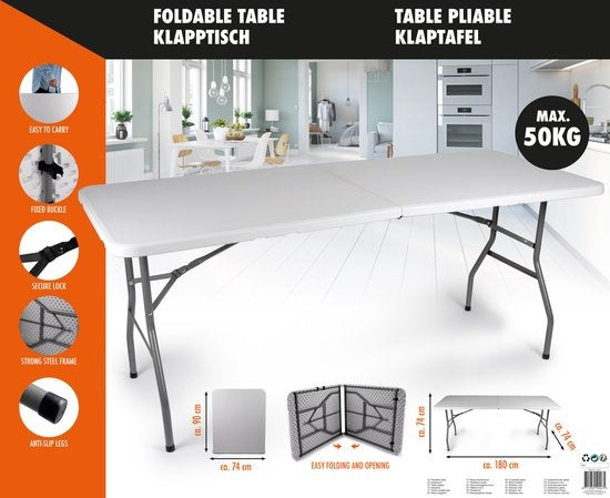 Campingtisch zusammenklappbar - Gartentisch Kunststoff - 180x74x74cm - bis zu 6 Personen - Weiß