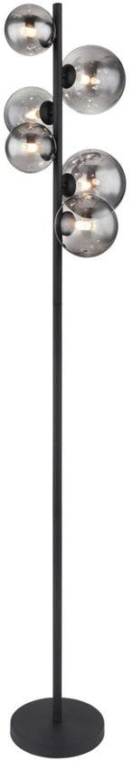 Stehleuchte RIHA Glas 155.0cm Matt Schwarz | Rauch G9 6-flammig