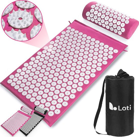 Loti Nagelmatte mit Nagelkissen - Lila/Weiß - Akupressurmatte - Nagelbett - Akupunkturkissen - Shakti-Massage - inkl. Tragetasche