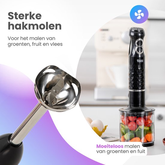GoodForce - Edelstahl Stabmixer - 6 in 1 Stabmixer Set mit Zerkleinerer - Smoothie Maker - Schneebesen - Quirl - 600 ml Mixbecher