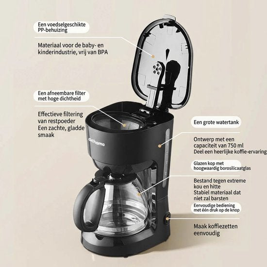 Ochama Tropfkaffeemaschine, kompakte, vollautomatische Filterkaffeemaschine, Mini-Kaffeemaschine für zu Hause und das Büro, inklusive Kaffeekanne