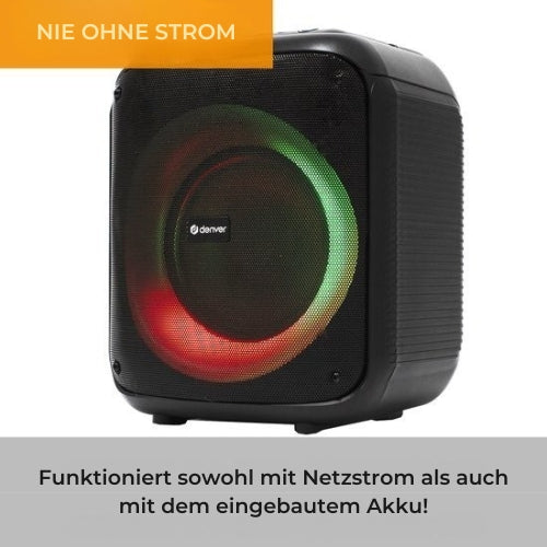 Denver - Bluetooth Lautsprecher Party Box - Disco Lights - Inkl. Fernbedienung - Mikrofonanschluss - BPS250 - Schwarz