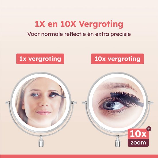 Fraay® Make-up-Spiegel mit LED-Beleuchtung - 10-fache Vergrößerung - Vergrößerungsspiegel mit Licht - wiederaufladbar - Rasierspiegel - Badezimmerspiegel - Chrom