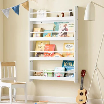 SoBuy Kinderbücherschrank – 4 Einlegeböden – 80 x 12 x 118 cm – Weiß